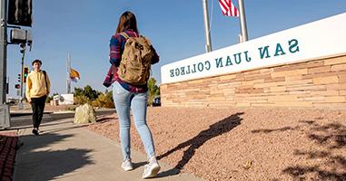 Student walking on campus